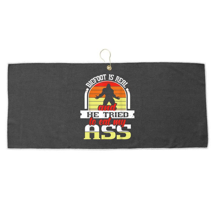 Bigfoot Is Real And He Tried To Funny Bigfoot Sasquatch Large Microfiber Waffle Golf Towel