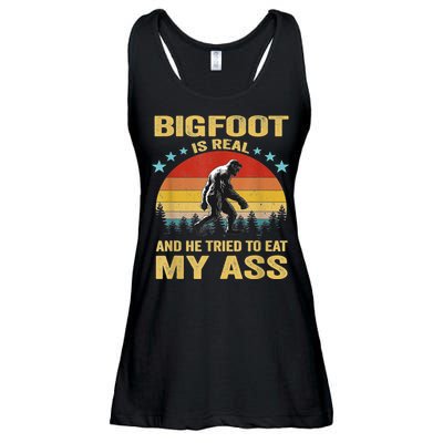 Bigfoot Is Real And He Tried To Eat My Ass Meme Retro Vintage Ladies Essential Flowy Tank