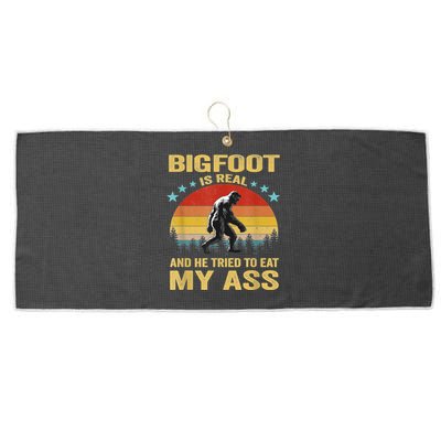 Bigfoot Is Real And He Tried To Eat My Ass Meme Retro Vintage Large Microfiber Waffle Golf Towel