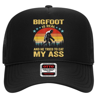 Bigfoot Is Real And He Tried To Eat My Ass Meme Retro Vintage Trucker Hat
