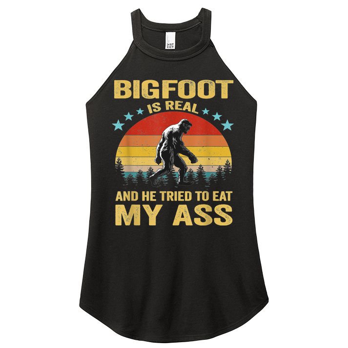 Bigfoot Is Real And He Tried To Eat My Ass Meme Retro Vintage Women's Perfect Tri Rocker Tank