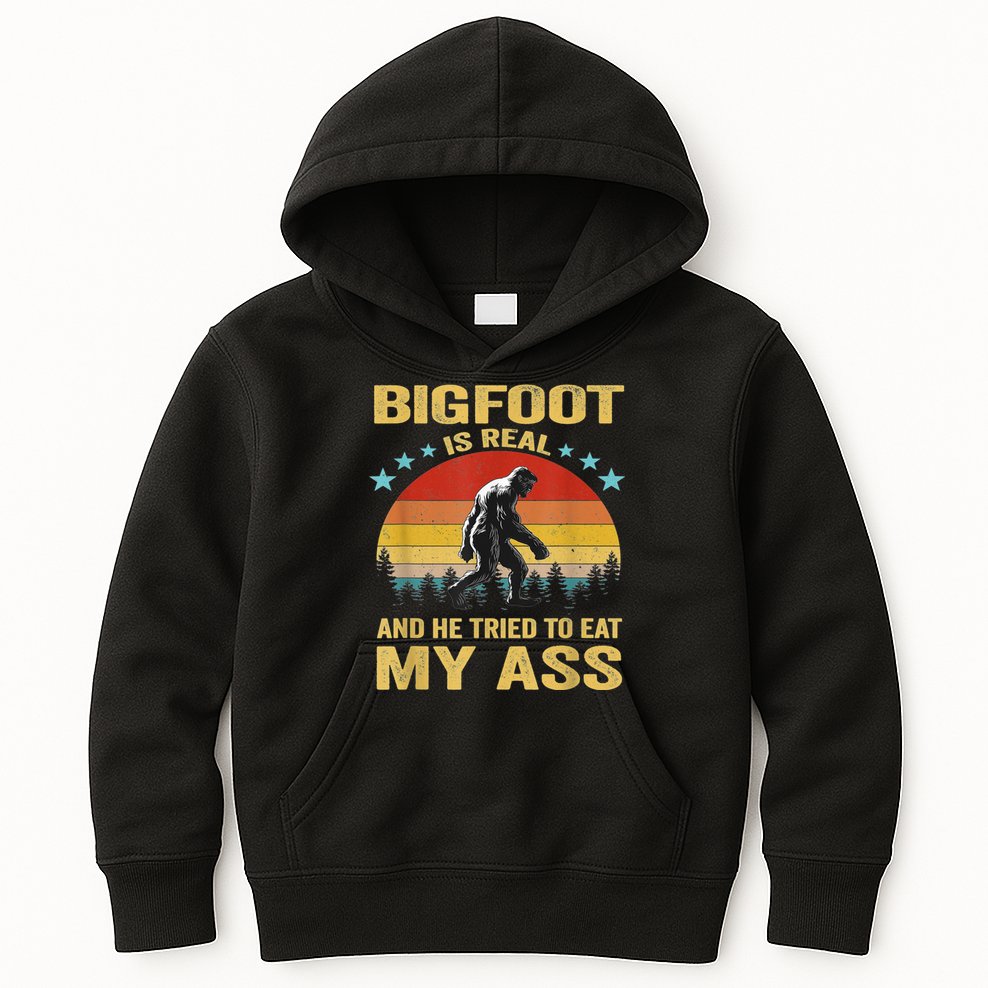 Bigfoot Is Real And He Tried To Eat My Ass Meme Retro Vintage Kids Hoodie