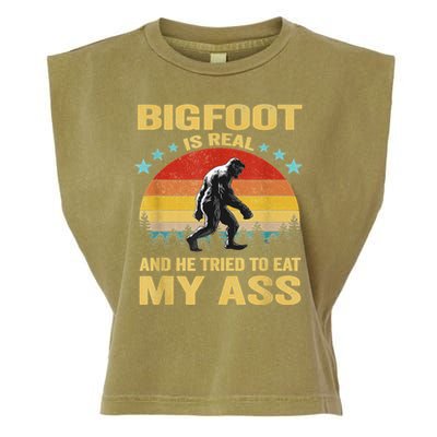 Bigfoot Is Real And He Tried To Eat My Ass Meme Retro Vintage Garment-Dyed Women's Muscle Tee
