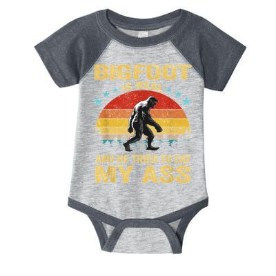 Bigfoot Is Real And He Tried To Eat My Ass Meme Retro Vintage Infant Baby Jersey Bodysuit