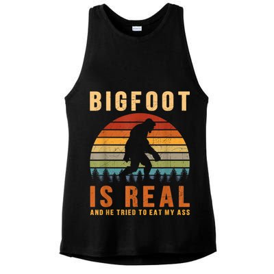 Bigfoot Is Real And He Tried To Eat My Ass Funny Sasquatch Ladies PosiCharge Tri-Blend Wicking Tank