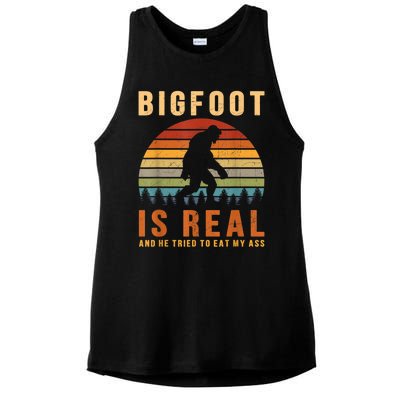 Bigfoot Is Real And He Tried To Eat My Ass Funny Sasquatch Ladies PosiCharge Tri-Blend Wicking Tank