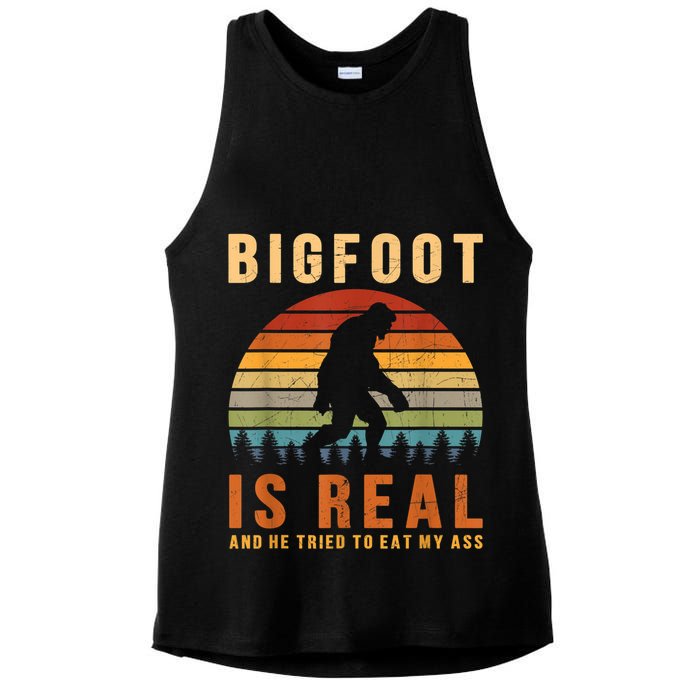 Bigfoot Is Real And He Tried To Eat My Ass Funny Sasquatch Ladies PosiCharge Tri-Blend Wicking Tank