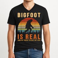 Bigfoot Is Real And He Tried To Eat My Ass Funny Sasquatch V-Neck T-Shirt