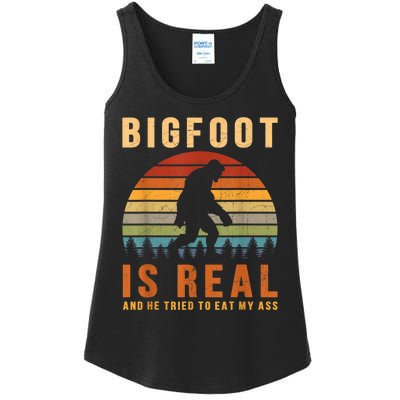 Bigfoot Is Real And He Tried To Eat My Ass Funny Sasquatch Ladies Essential Tank