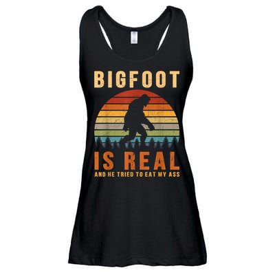 Bigfoot Is Real And He Tried To Eat My Ass Funny Sasquatch Ladies Essential Flowy Tank