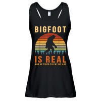 Bigfoot Is Real And He Tried To Eat My Ass Funny Sasquatch Ladies Essential Flowy Tank