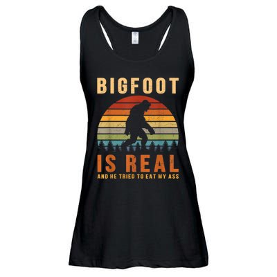 Bigfoot Is Real And He Tried To Eat My Ass Funny Sasquatch Ladies Essential Flowy Tank