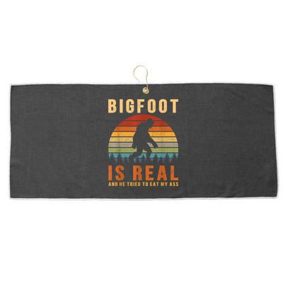 Bigfoot Is Real And He Tried To Eat My Ass Funny Sasquatch Large Microfiber Waffle Golf Towel
