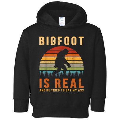 Bigfoot Is Real And He Tried To Eat My Ass Funny Sasquatch Toddler Hoodie