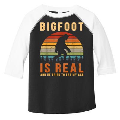 Bigfoot Is Real And He Tried To Eat My Ass Funny Sasquatch Toddler Fine Jersey T-Shirt