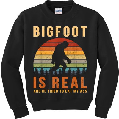 Bigfoot Is Real And He Tried To Eat My Ass Funny Sasquatch Kids Sweatshirt