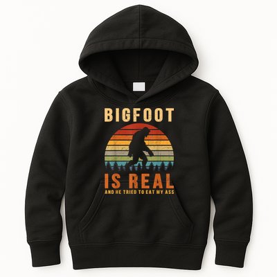 Bigfoot Is Real And He Tried To Eat My Ass Funny Sasquatch Kids Hoodie