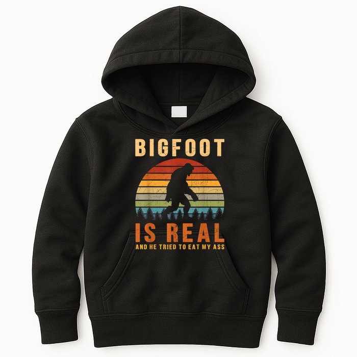 Bigfoot Is Real And He Tried To Eat My Ass Funny Sasquatch Kids Hoodie