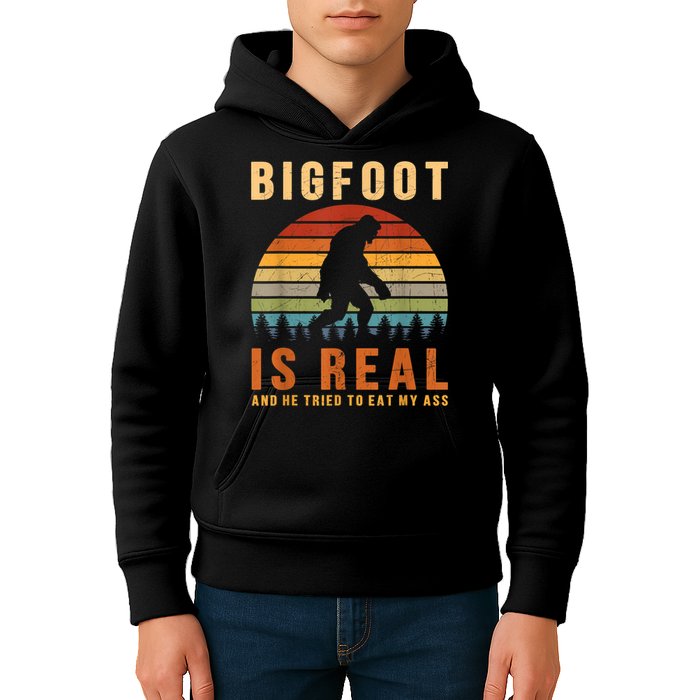 Bigfoot Is Real And He Tried To Eat My Ass Funny Sasquatch Kids Hoodie