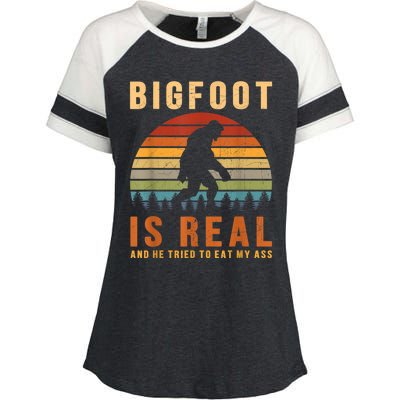 Bigfoot Is Real And He Tried To Eat My Ass Funny Sasquatch Enza Ladies Jersey Colorblock Tee