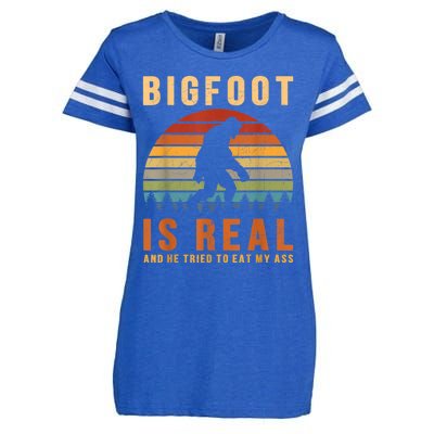 Bigfoot Is Real And He Tried To Eat My Ass Funny Sasquatch Enza Ladies Jersey Football T-Shirt