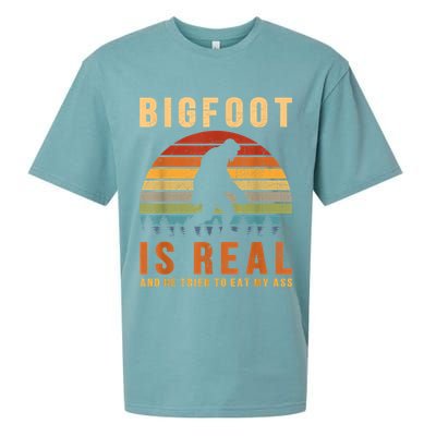 Bigfoot Is Real And He Tried To Eat My Ass Funny Sasquatch Sueded Cloud Jersey T-Shirt