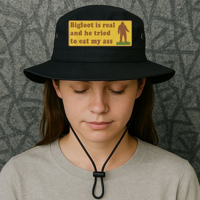 Bigfoot Is Real And He Tried To Eat My Ass Funny Oddly Specific Meme Bucket Hat