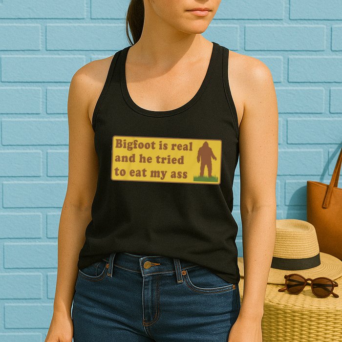 Bigfoot Is Real And He Tried To Eat My Ass Funny Oddly Specific Meme Womens Tank Top