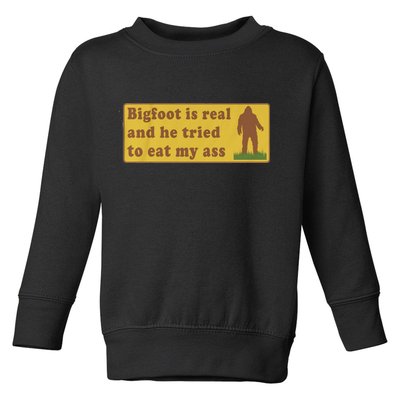 Bigfoot Is Real And He Tried To Eat My Ass Funny Oddly Specific Meme Toddler Sweatshirt