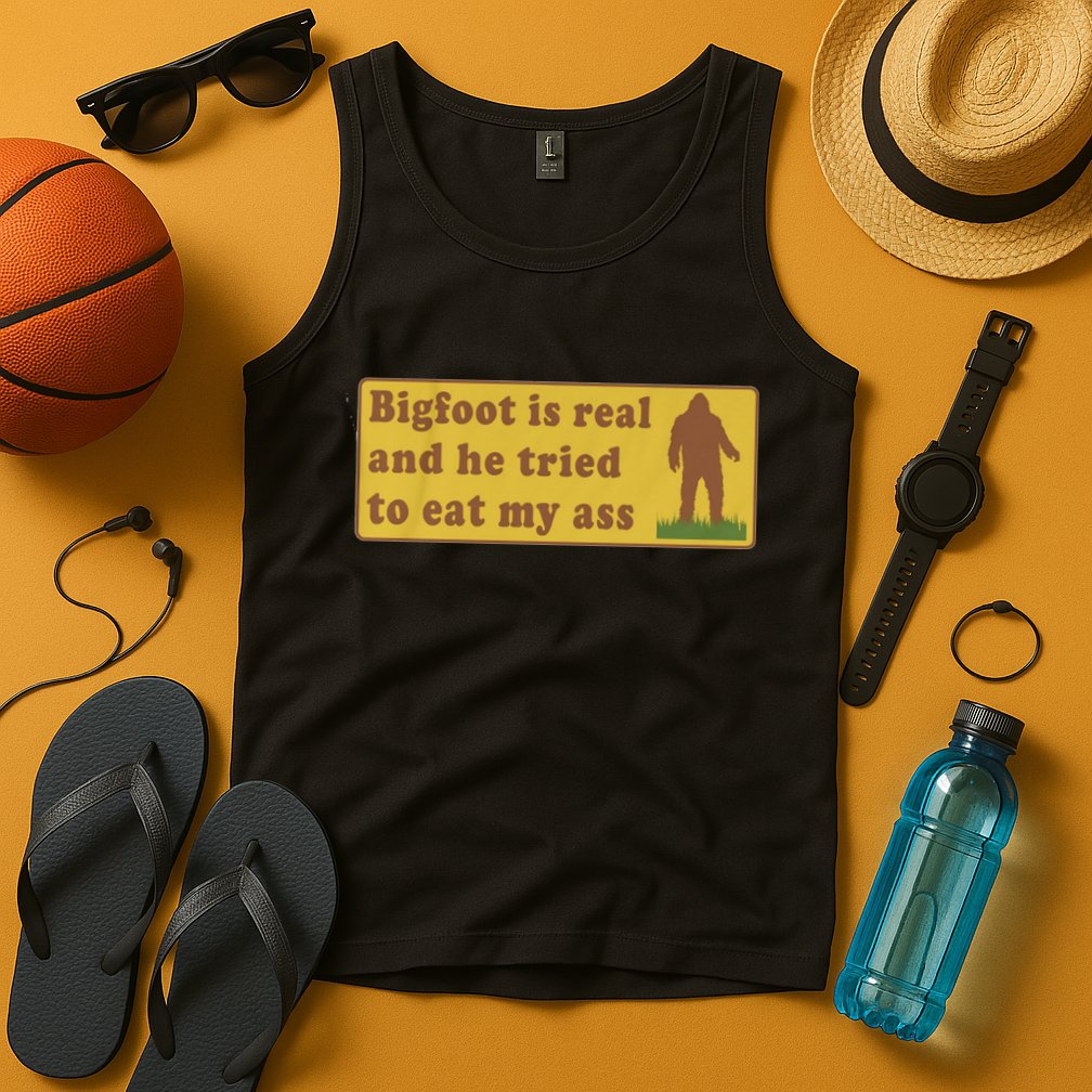 Bigfoot Is Real And He Tried To Eat My Ass Funny Oddly Specific Meme Tank Top