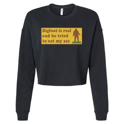 Bigfoot Is Real And He Tried To Eat My Ass Funny Oddly Specific Meme Cropped Pullover Crew