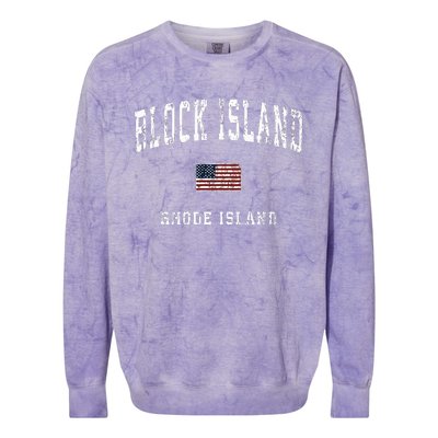 Block Island Rhode Island Ri Vintage American Flag Sports Colorblast Crewneck Sweatshirt