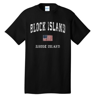 Block Island Rhode Island Ri Vintage American Flag Sports Tall T-Shirt