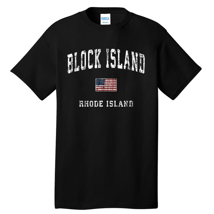 Block Island Rhode Island Ri Vintage American Flag Sports Tall T-Shirt