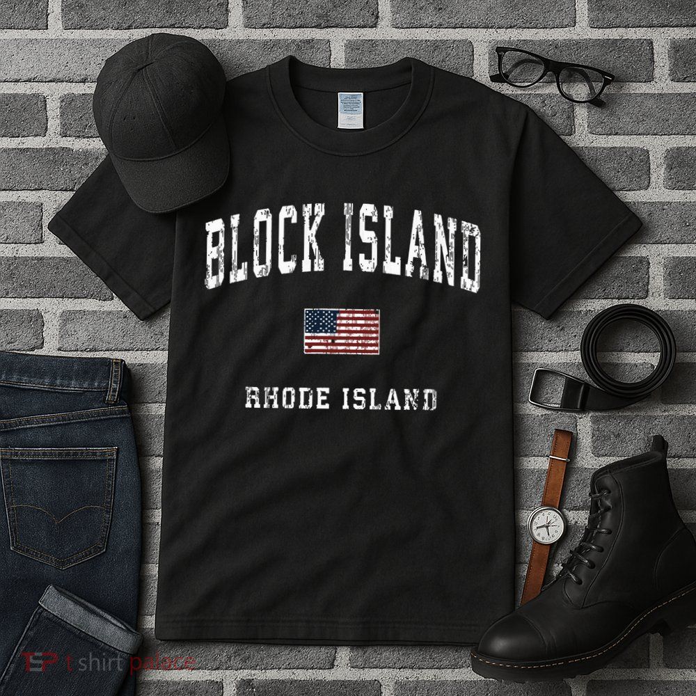Block Island Rhode Island Ri Vintage American Flag Sports Tall T-Shirt