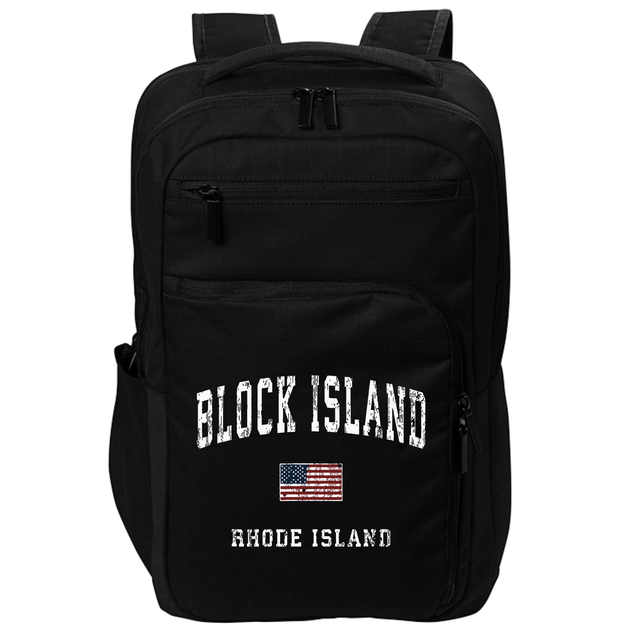 Block Island Rhode Island Ri Vintage American Flag Sports Impact Tech Backpack