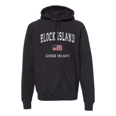 Block Island Rhode Island Ri Vintage American Flag Sports Premium Hoodie