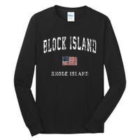 Block Island Rhode Island Ri Vintage American Flag Sports Tall Long Sleeve T-Shirt