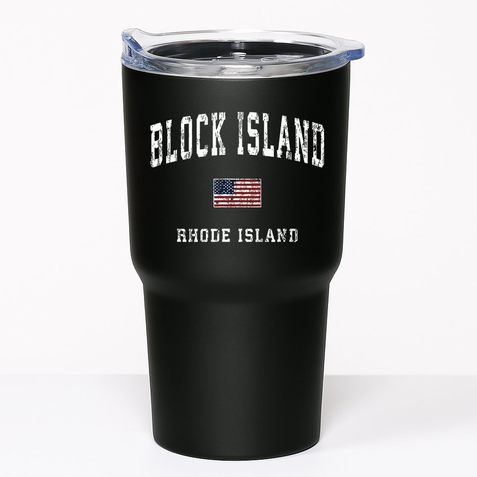 Block Island Rhode Island Ri Vintage American Flag Sports Tumbler