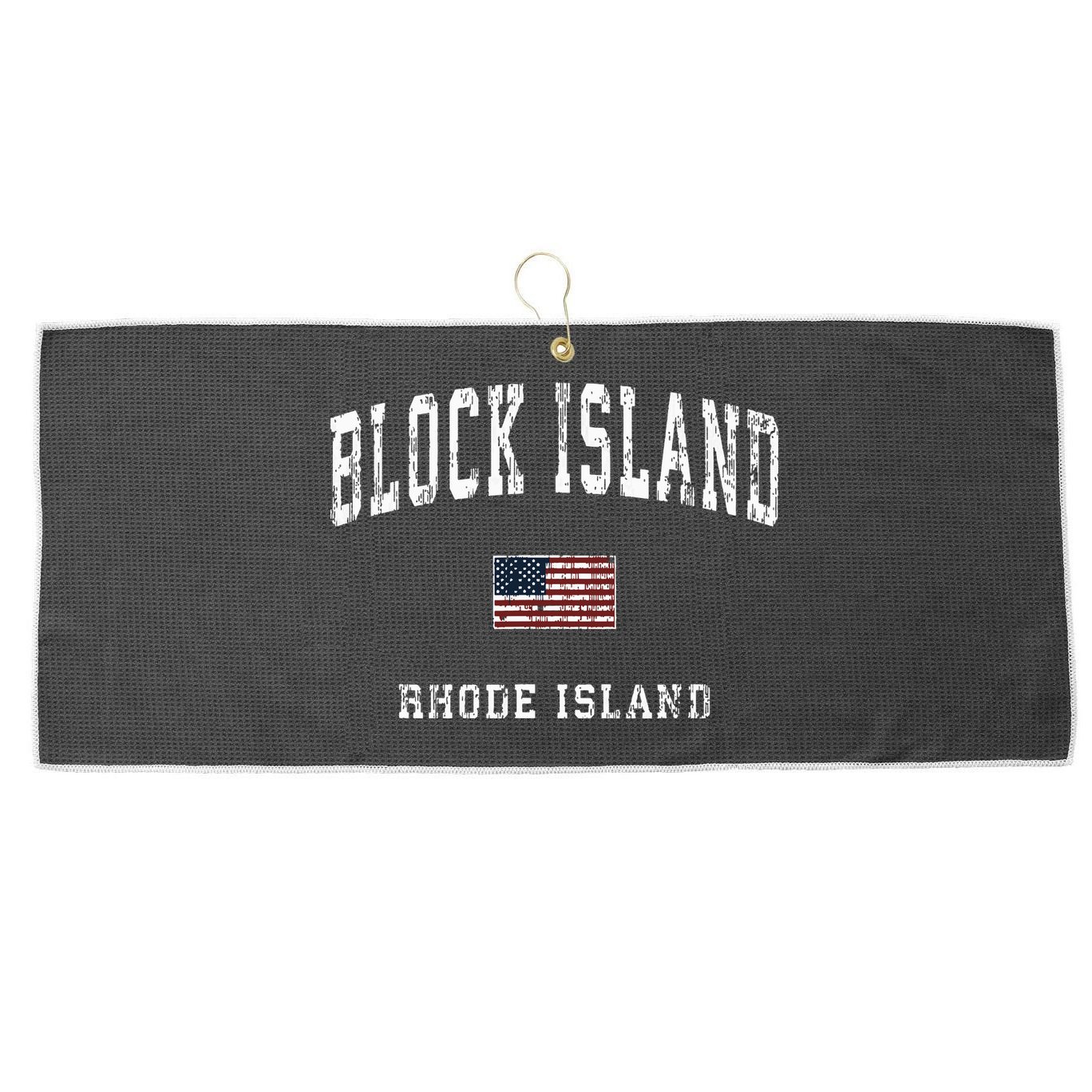 Block Island Rhode Island Ri Vintage American Flag Sports Large Microfiber Waffle Golf Towel
