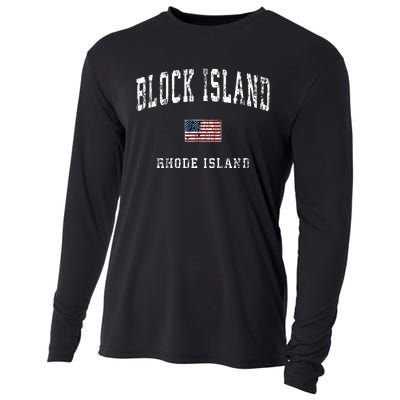 Block Island Rhode Island Ri Vintage American Flag Sports Cooling Performance Long Sleeve Crew