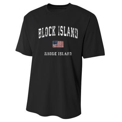 Block Island Rhode Island Ri Vintage American Flag Sports Performance Sprint T-Shirt