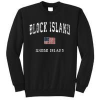 Block Island Rhode Island Ri Vintage American Flag Sports Tall Sweatshirt