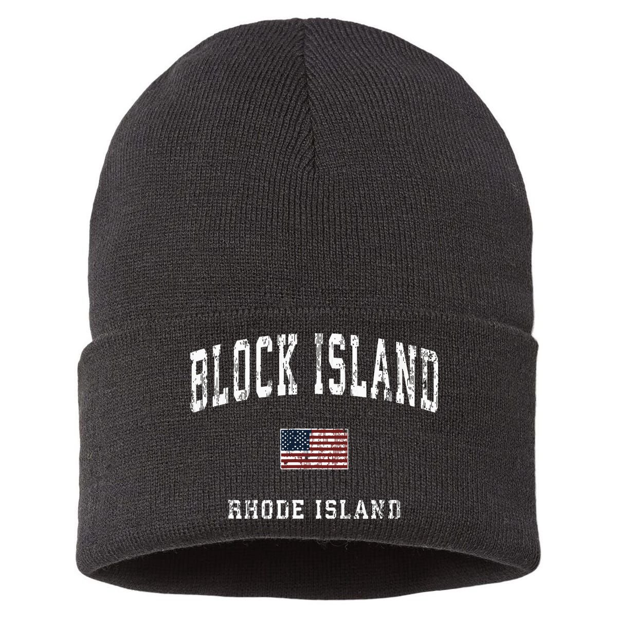 Block Island Rhode Island Ri Vintage American Flag Sports Sustainable Knit Beanie