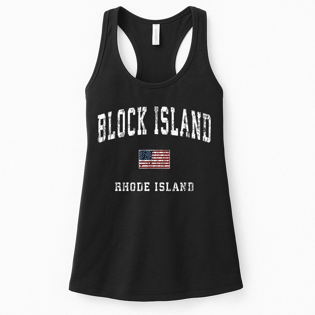 Block Island Rhode Island Ri Vintage American Flag Sports Womens Tank Top