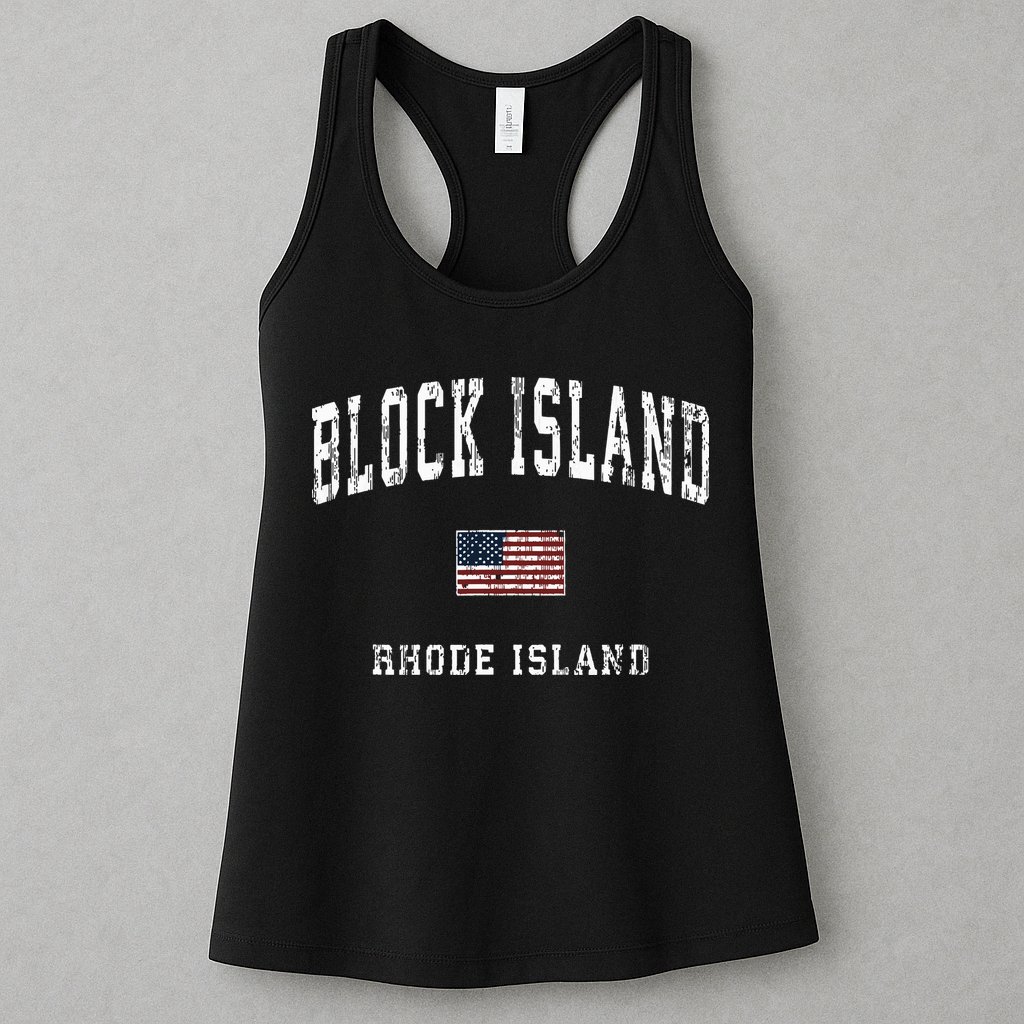 Block Island Rhode Island Ri Vintage American Flag Sports Womens Tank Top