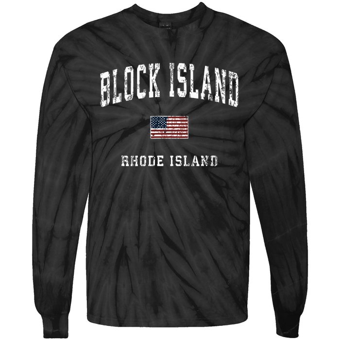 Block Island Rhode Island Ri Vintage American Flag Sports Tie-Dye Long Sleeve Shirt