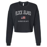 Block Island Rhode Island Ri Vintage American Flag Sports Cropped Pullover Crew