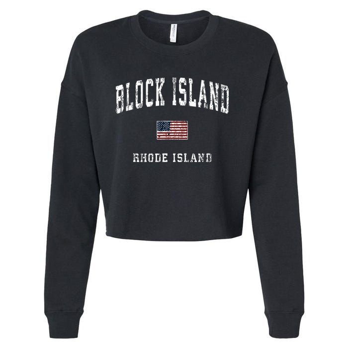 Block Island Rhode Island Ri Vintage American Flag Sports Cropped Pullover Crew