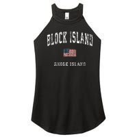 Block Island Rhode Island Ri Vintage American Flag Sports Women's Perfect Tri Rocker Tank